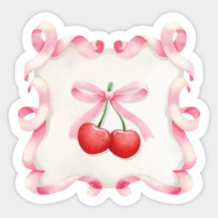 Coquette Aesthetic Girly Pink Ribbon Bow Cherry Sticker